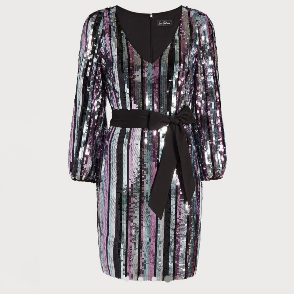 Sam Edelman V-NECK STRIPED SEQUIN MINI DRESS size 4